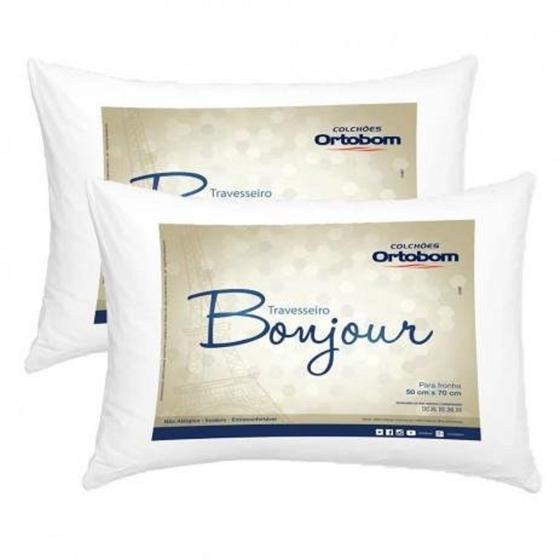 Imagem de Kit Travesseiro Bonjour Ortobom - Kit com 2 Unidades 50x70 Fibra Siliconizada - Barros Baby Store