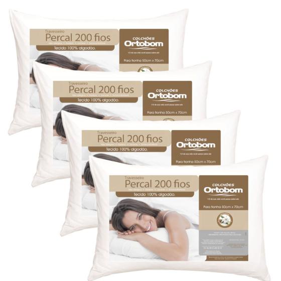Kit Travesseiros Ortobom 4 Peças 100% 200 Fios 50x70cm Toque Suave Menor preço em Kit Travesseiros Ortobom 4 Peças 100% 200 Fios 50x70cm Toque Suave