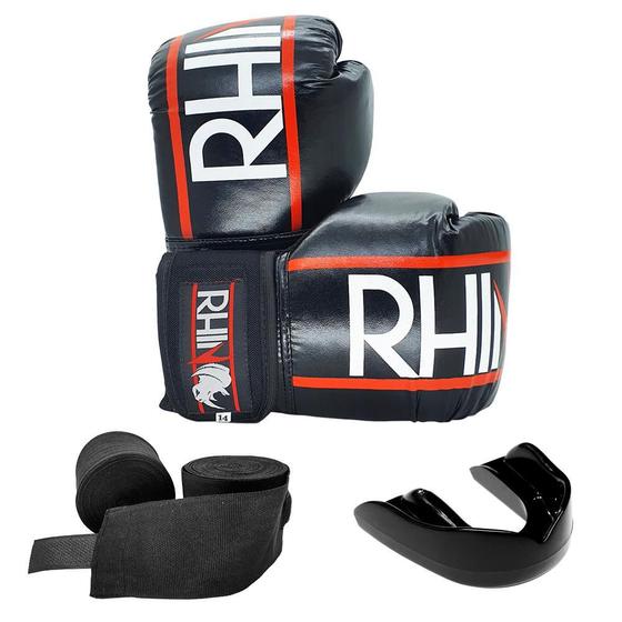 Imagem de Kit Treino Boxe Kickboxing Rhino com Luva - Bandagem - Bucal