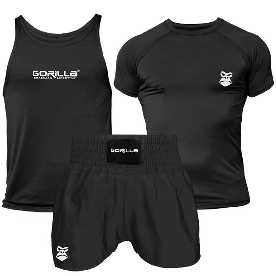 Imagem de Kit Treino Gorilla Lutador Rash Guard Jiu Jitsu  Regata Treino  Bermuda Muay Thai Original 