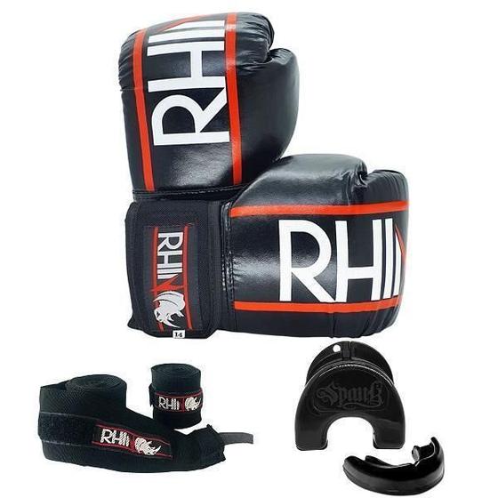 Imagem de Kit Treino Rhino Com Luva + Bandagem + Protetor Bucal 12Oz
