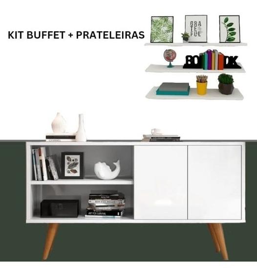 Imagem de Kit Três Prateleira Branca Acompanhado Com Rack Com Puxador Esculpido Organizador