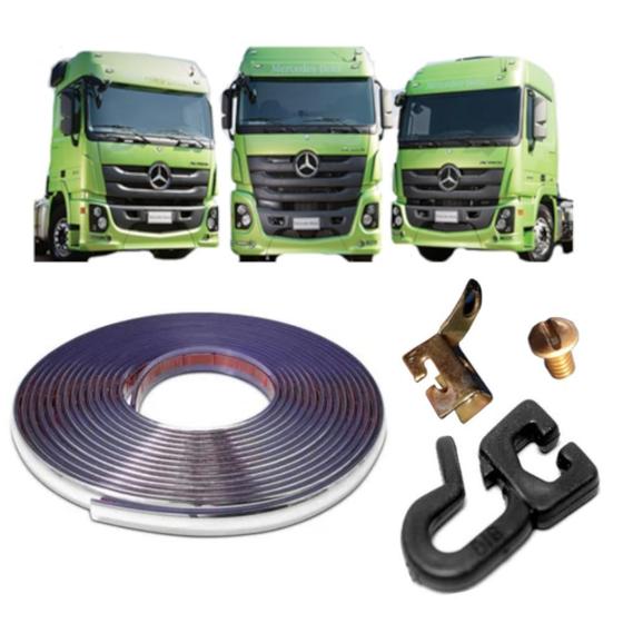 Imagem de Kit Trilho Cromado 7M E Rodízio P Cortina Caminhão Mb Actros