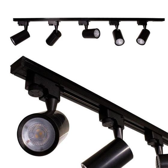 kit Trilho Eletrificado 2 M + 5 Spots led 7w Bivolt Preto BQ 3000k Menor preço em kit Trilho Eletrificado 2 M + 5 Spots led 7w Bivolt Preto BQ 3000k