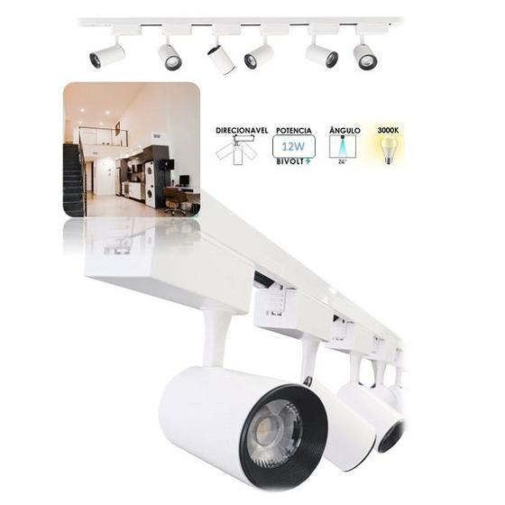 Imagem de Kit Trilho Eletrificado 2 Metros Branco Com 6 Spots Led 12W 3000K