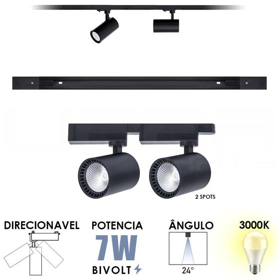 Kit trilho eletrificado 50cm + 2 spots 7w preto quente 3000k bivolt direcionavel Menor preço em Kit trilho eletrificado 50cm + 2 spots 7w preto quente 3000k bivolt direcionavel