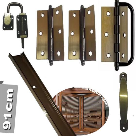 Kit Trilho Para Porta Camarão Completo (trilho, puxador, fecho e dobradiça) Ouro Velho Menor preço em Kit Trilho Para Porta Camarão Completo (trilho, puxador, fecho e dobradiça) Ouro Velho