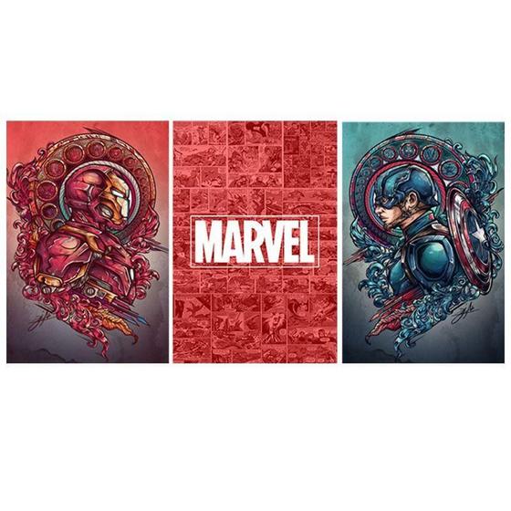 Imagem de Kit Trio 3 Poster Decorativo A3 Brilhante Marvel Vingadores