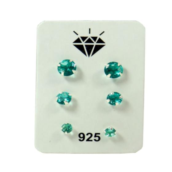 Imagem de Kit Trio Brinco Prata Legitima 925 Pedra Zirconia Verde