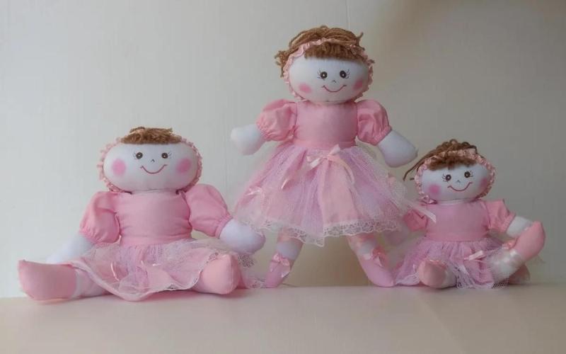 Imagem de Kit Trio de Boneca De Pano Bailarina Para Nicho Pelúcia Rosa