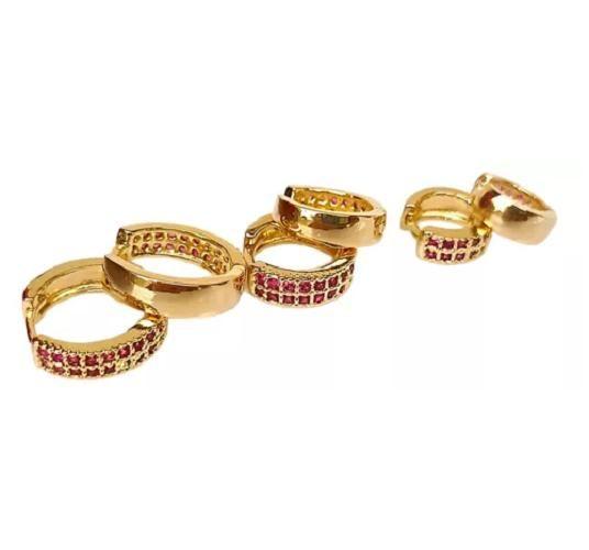 Imagem de Kit Trio de Brincos Argola Click Colorida Folheado a Ouro 18K Softjoias