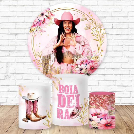 Imagem de Kit Trio de Capas Cilindro + Painel Tema Ana Castela Boiadeira Veste Fácil 3d Sublimado C/elástico Festa Aniversario