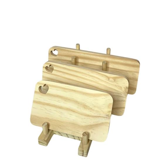 Imagem de Kit Trio de Tábuas Retângula com coração + Suporte de Madeira