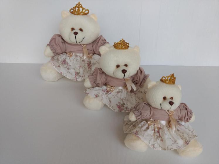Imagem de Kit Trio De Ursinhos Para Nicho Princesa Rosê Floral Realeza Coroa  - PolyBaby