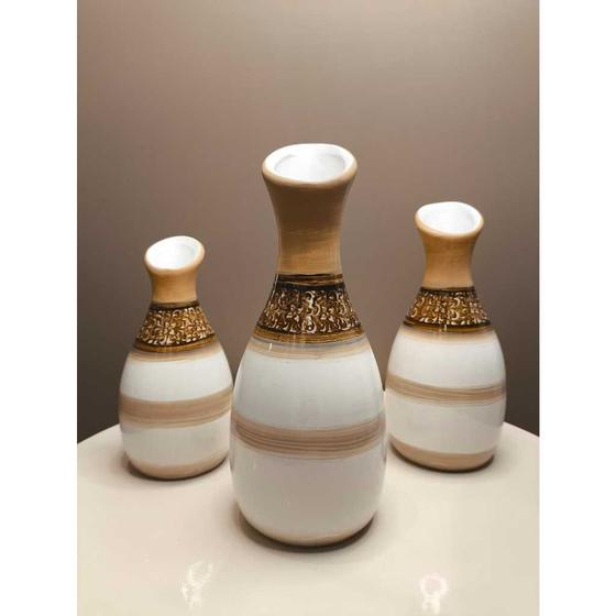 Imagem de Kit Trio de Vasos Decorativos Garrafinhas em Cerâmica Marrom