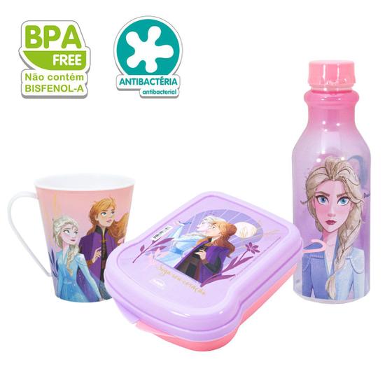 Imagem de Kit Trio Frozen, Garrafinha Infantil 500ml Retrô, Caneca Infantil 360ml e Sanduicheira infantil Plasútil