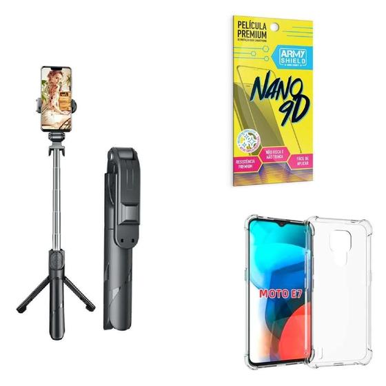 Imagem de Kit Tripé De Selfie + Capinha Motorola E7 + Película 9D