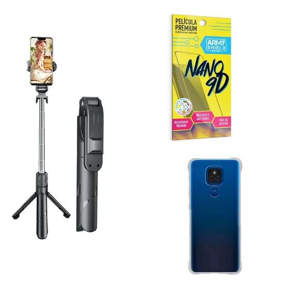 Imagem de Kit Tripé De Selfie + Capinha Motorola E7 Plus + Película 9D