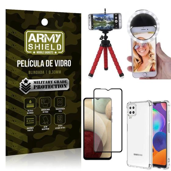 Imagem de Kit Tripé Flex + Flash Ring Galaxy A12 + Capa + Película 3D