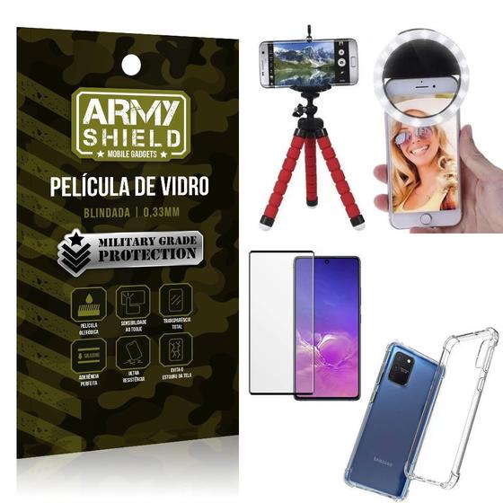 Imagem de Kit Tripe Flex + Flash Ring Galaxy S10 Lite + Capa + Película 3D