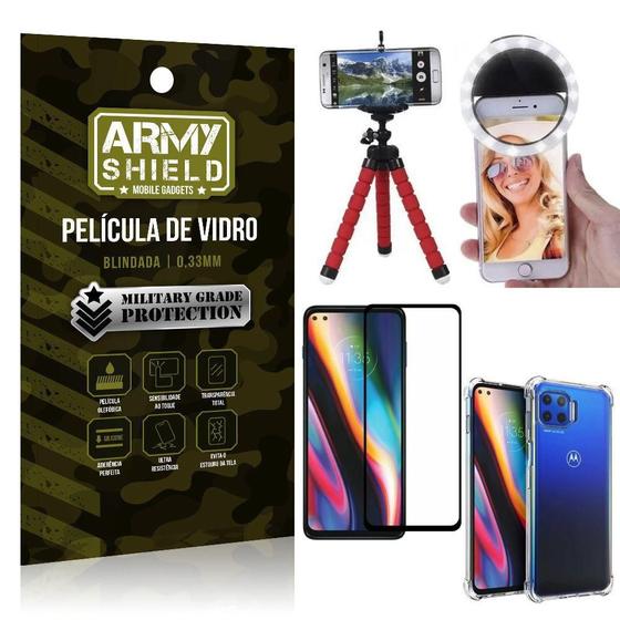 Imagem de Kit Tripé Flex+Flash Ring Moto G 5G Plus+Capa+Película 3D