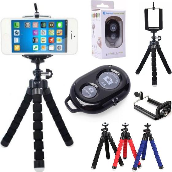 Imagem de Kit Tripé Flexível Mesa Controle Remoto Bluetooth Celular Câmera Foto Vídeo