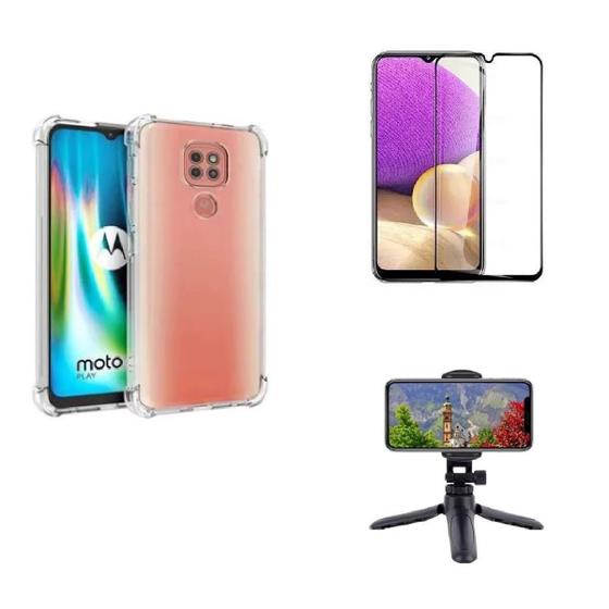 Imagem de Kit Tripé Tripod 360 graus para Motorola Moto G9 Play + Capa + Pelicula De Vidro