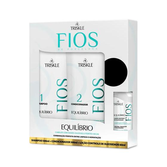 Imagem de Kit Triskle Fios de Porcelana Equilíbrio Controle de Oleosidade Tratamento Hidratação Capilar Limpeza Oleosos e Mistos