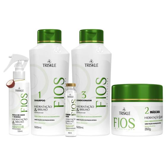 Imagem de Kit Triskle Fios de Porcelana Hidratação Brilho + Fluído 120g 5 Itens