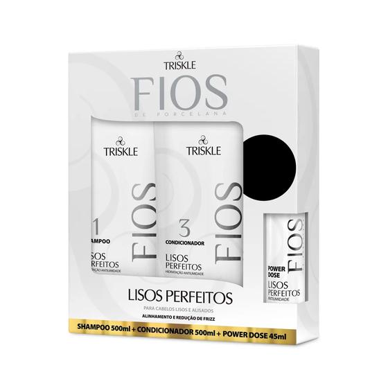 Imagem de Kit Triskle Fios de Porcelana Lisos Perfeitos Hidratação Antiumidade Tratamento Capilar Alisados Quimicamente Tratados