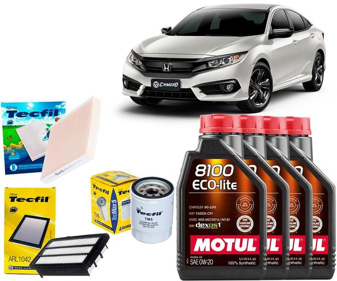 Imagem de Kit Troca De Óleo 0w20 e Filtros Honda Civic 1.5 2017 2018 2019 2020 2021 2022