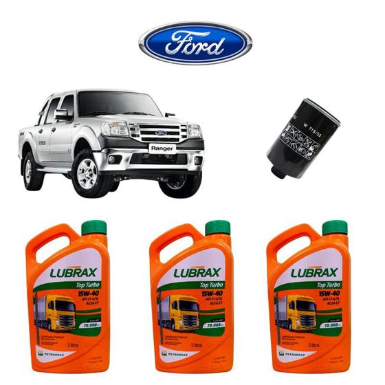 Imagem de KIT TROCA DE ÓLEO LUBRAX TOP TURBO 15W40 MOTOR FORD RANGER 3.0 2009 até 2012 XLT XL XLS limited MANN W719/50