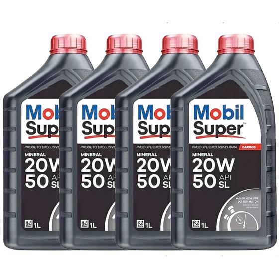 Imagem de Kit Troca de Óleo Motor Mobil Super 20w50 Mineral API SL 4L