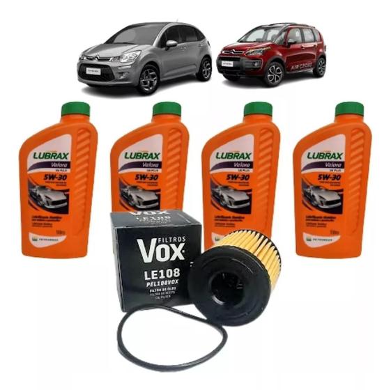 Imagem de Kit Troca Óleo Lubrax 5w30 4lt + Filtro Citroen C3 2013 2015