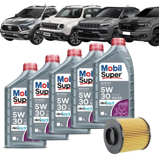 Imagem de Kit Troca Óleo Mobil 5w30 Diesel Fiat Toro Jeep Renegade Compass Ram Rampage Moor 2.0 16v 2015/ em diante