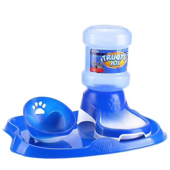 Imagem de Kit Truqys Pets Bandeja Design+ Bebedouro Automático + Comedouro Inclinado - Azul