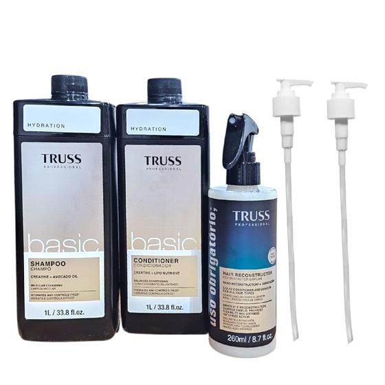 Imagem de Kit Truss Basic - Shampoo 1L + Condicionador 1L + Uso Obrigatório 260ml + Válvula Pump
