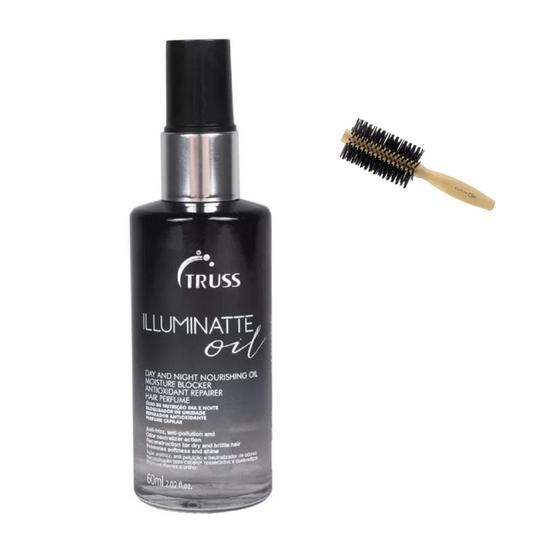 Imagem de Kit truss illuminatte oil reparador de pontas 60ml e mq escova beauty madeira basic daily wood