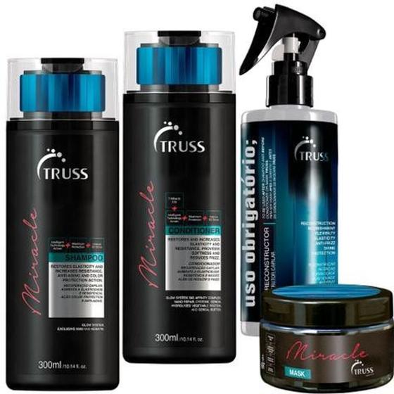 Imagem de Kit Truss   Miracle Shampoo + Condicionador (300ml) + Máscara (Miracle) + Uso Obrigatório 260ml
