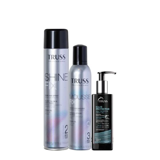 Imagem de Kit Truss Mousse Fix Mousse Modelador Shine Spray de Brilho e Hair Protector (3 produtos)