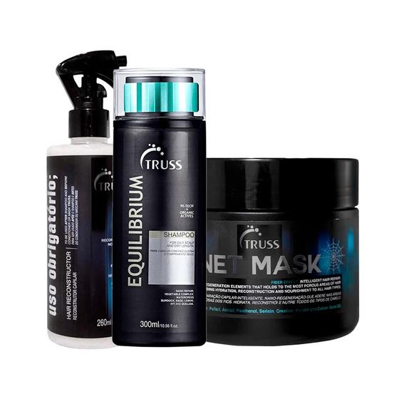 Imagem de Kit Truss - Shampoo Equilibrium 300ml + Máscara Net 550g + Reconstrutor Uso Obrigatório 260ml