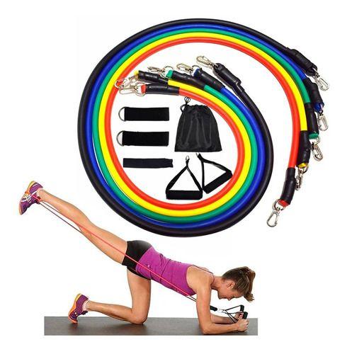 Imagem de Kit Tubing Elástico 11 Itens Treinamento Funcional Pilates.