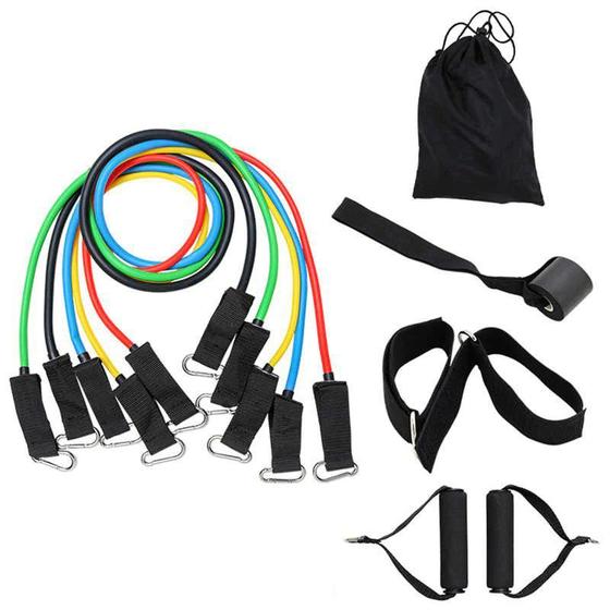 Imagem de Kit Tubing Elástico 11 Itens Treinamento Funcional Pilates