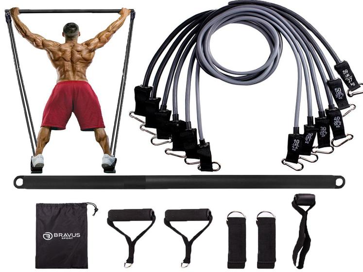 Imagem de Kit Tubing Extreme Pro 95Kg com Barra de Exercício Bravus