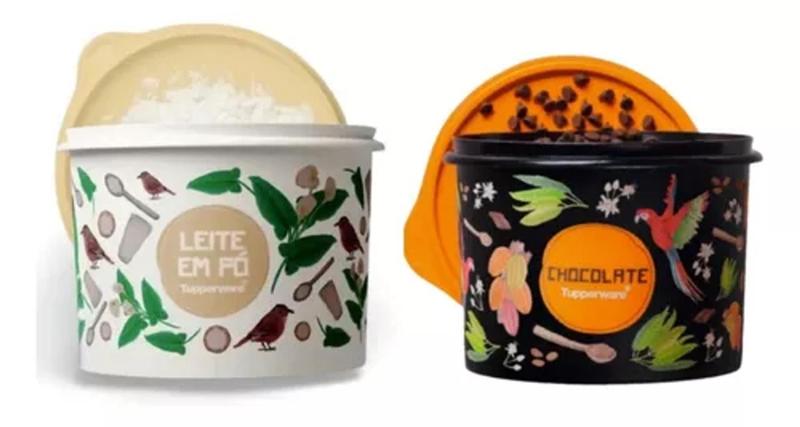 Imagem de Kit tupper caixa leite em pó e chocolate floral da tupperware