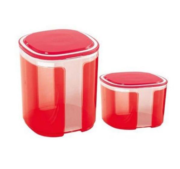 Imagem de Kit Tupperware Potes visual Chrismas 700 ml + 1,5 litros Policarbonato  Vermelho