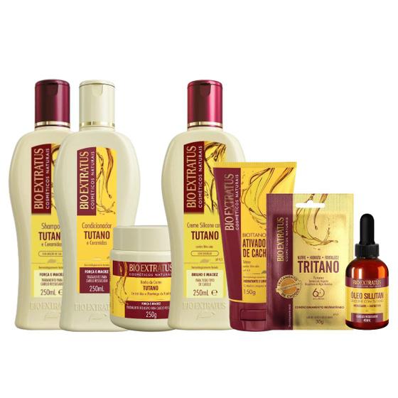 Imagem de Kit Tutano 7 itens 1 Shamp 1 Cond 1 Banho 1 Creme 250ml 1 Biottano 150ml 1 Óleo sillitan 40ml 1 Sache Tritano