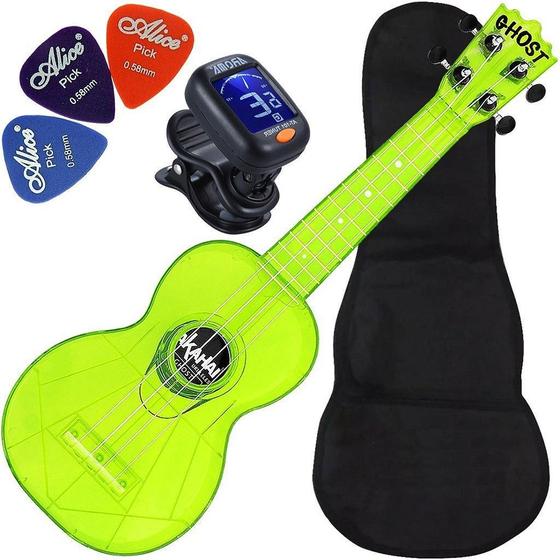 Imagem de Kit Ukulele Akahai Ghost Soprano Acústico Hawaii Lemon