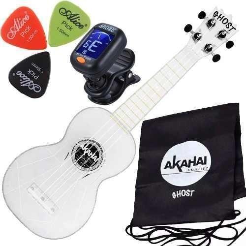 Imagem de Kit Ukulele Akahai Soprano Ghost Transparente Cordas Aquila