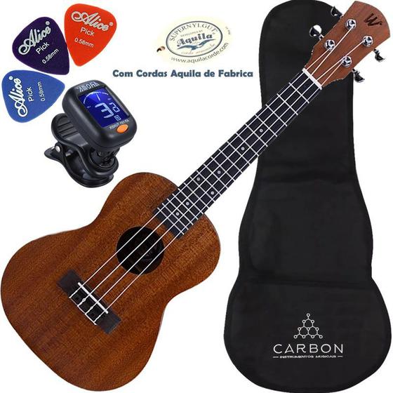 Imagem de Kit Ukulele Concert Acústico Cordas Aquila Sapele Natural Winner Ux01